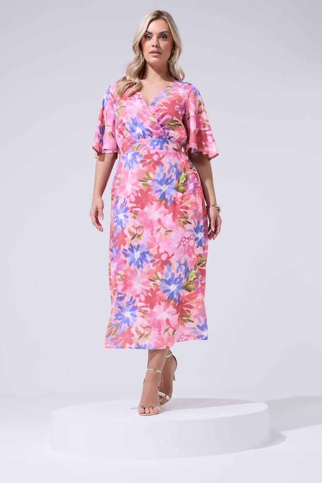 Yours Yours Women's Floral Linen Look Wrap Dress in Pink - 3