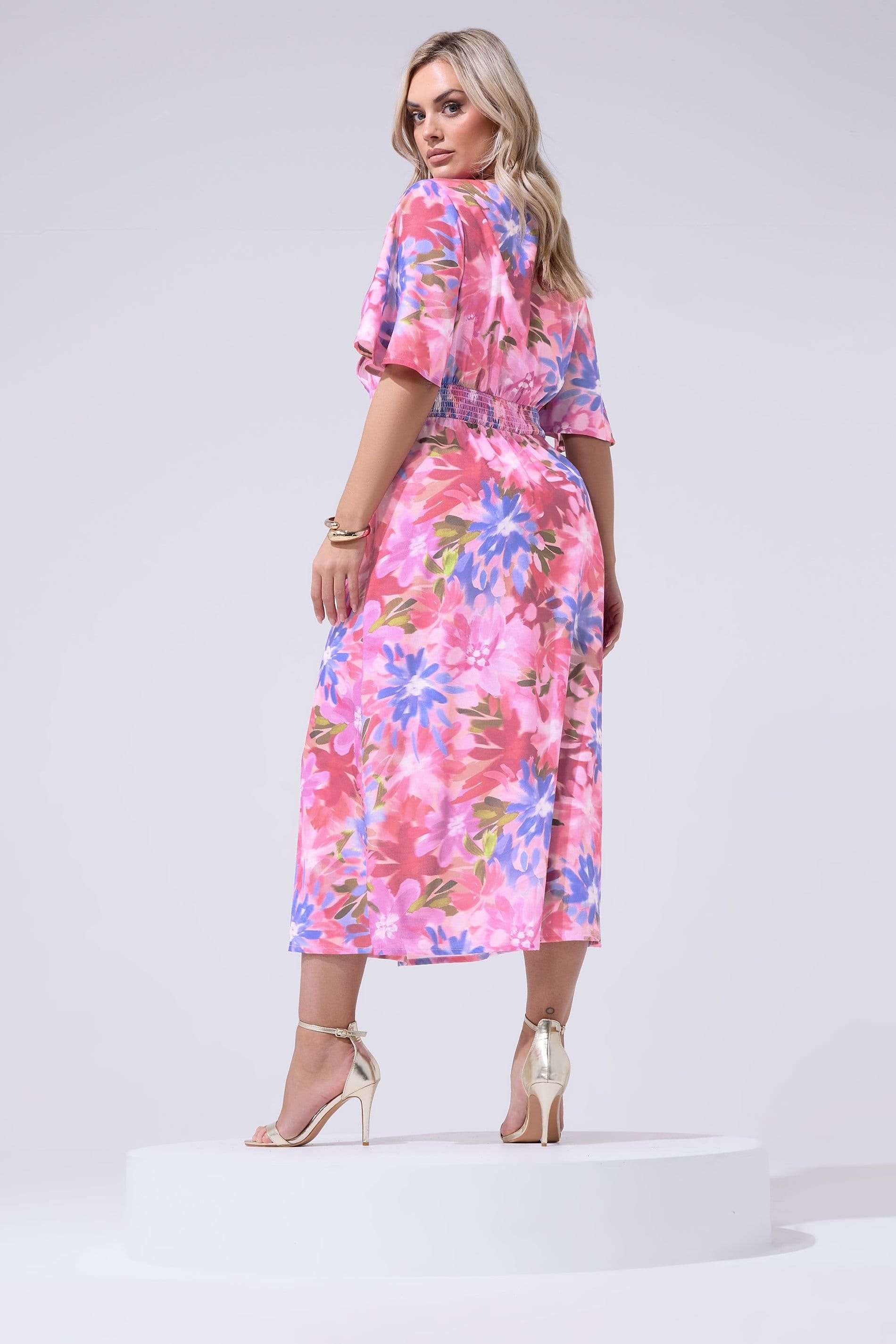 Yours Yours Women's Floral Linen Look Wrap Dress in Pink - 4