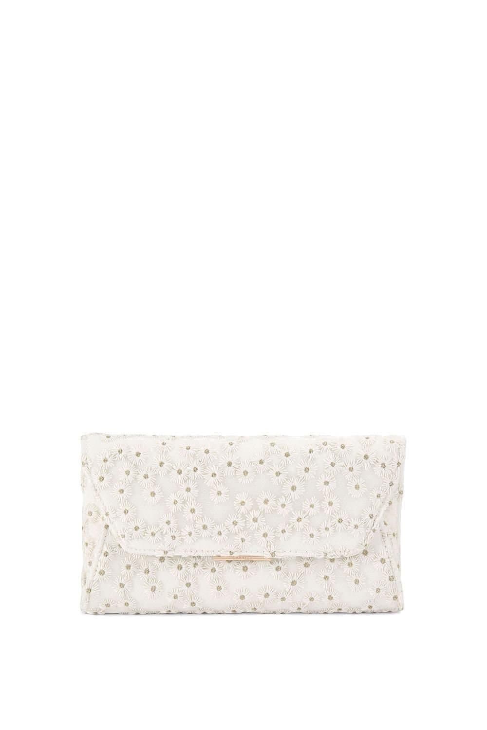 Carvela Carvela White Daisy Embroidered Clutch Bag