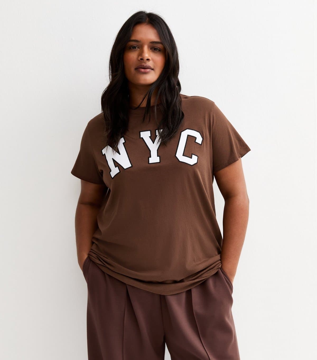 New Look Women's Plus Size Brown NYC Relaxed Tee Curves New Look