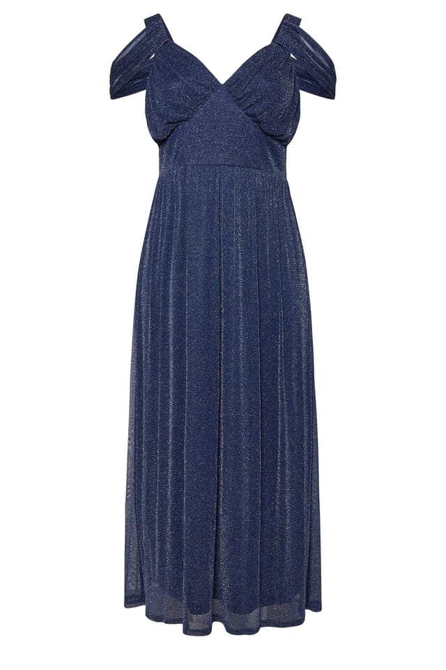 Yours Yours Women's Metallic Cold Shoulder Maxi Dress in Dark Navy - 2
