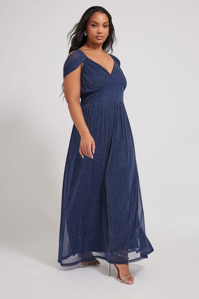 Yours Yours Women's Metallic Cold Shoulder Maxi Dress in Dark Navy - 3