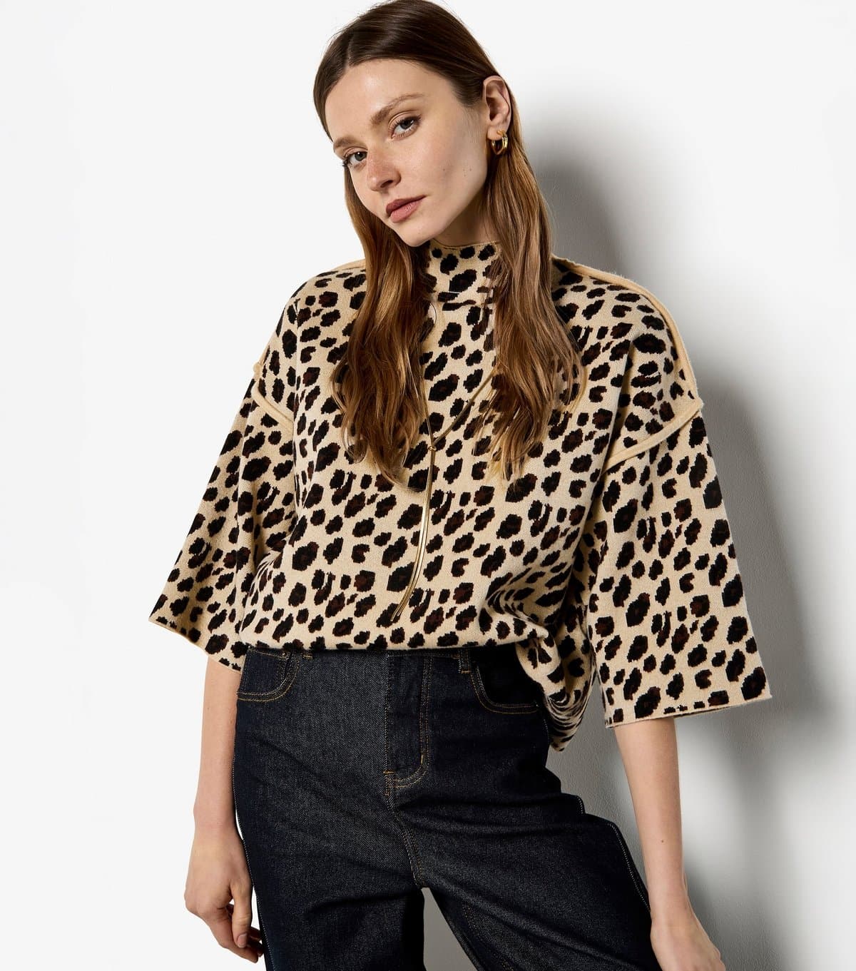 Apricot Women's Brown Animal High Neck Boxy Fit Jumper Apricot New Look