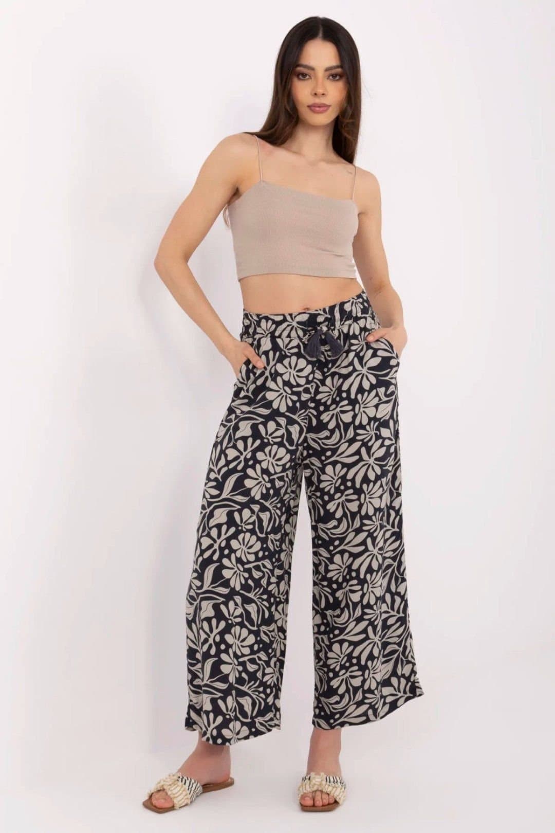 Love Lace Love Lace Women's Light Casual Viscose Wide Leg High Waist Trousers in Blue