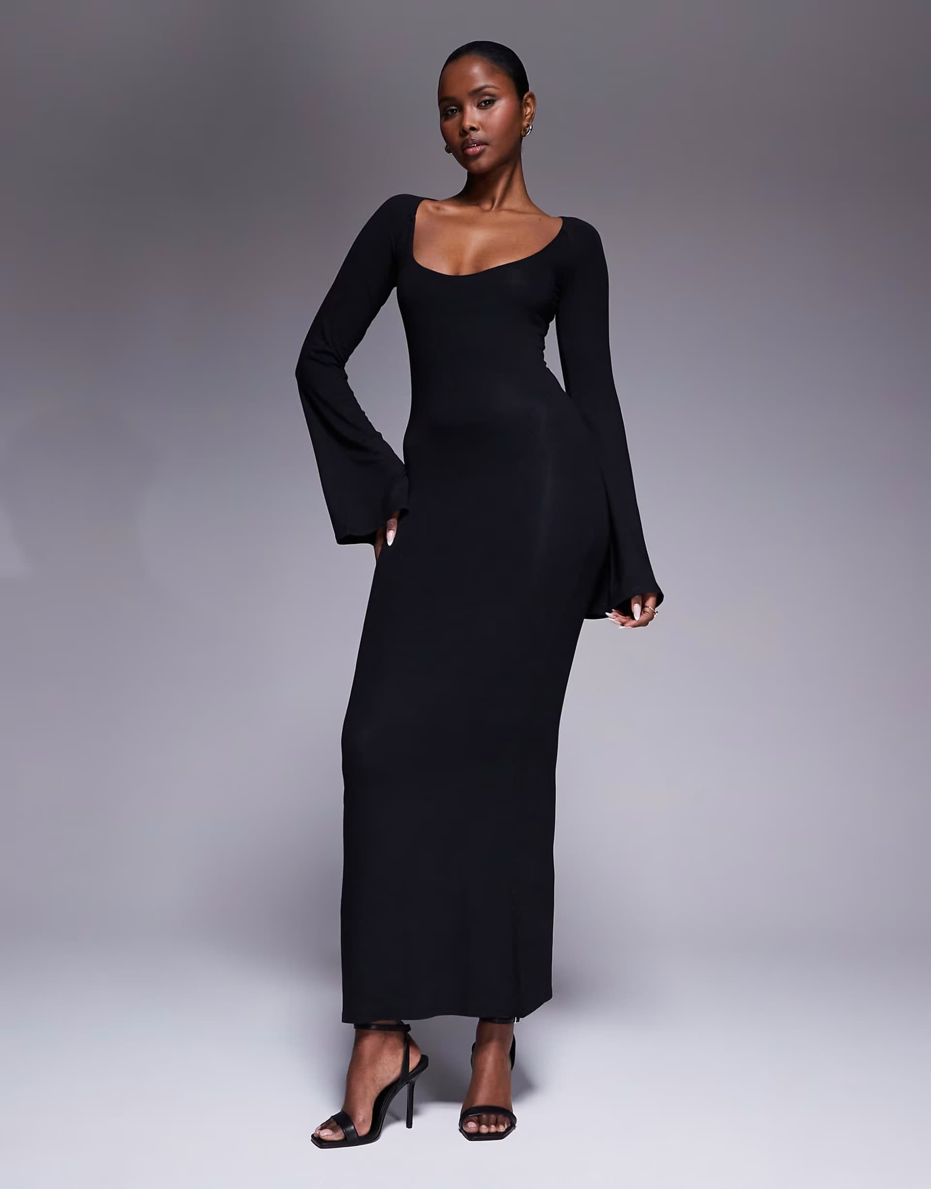 ASOS ASOS DESIGN super scoop midi dress with flute sleeves in black