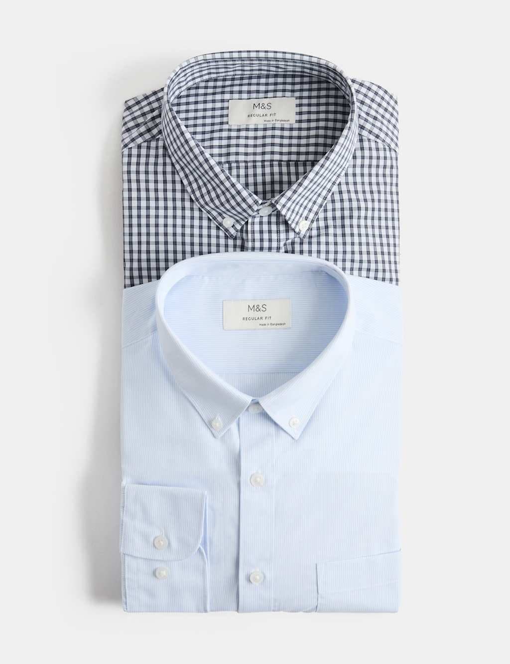 Marks & Spencer M&S 2 Pack Regular Fit Easy Iron Check Shirts Navy Mix