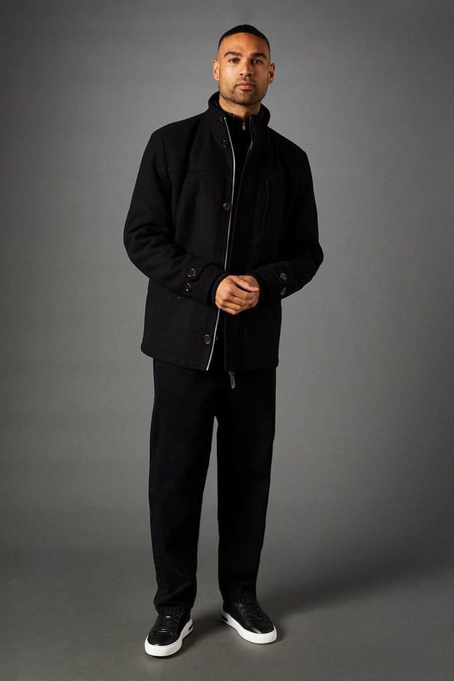 Maine Maine Men's Black Funnel Neck Wool Blend Jacket - 2