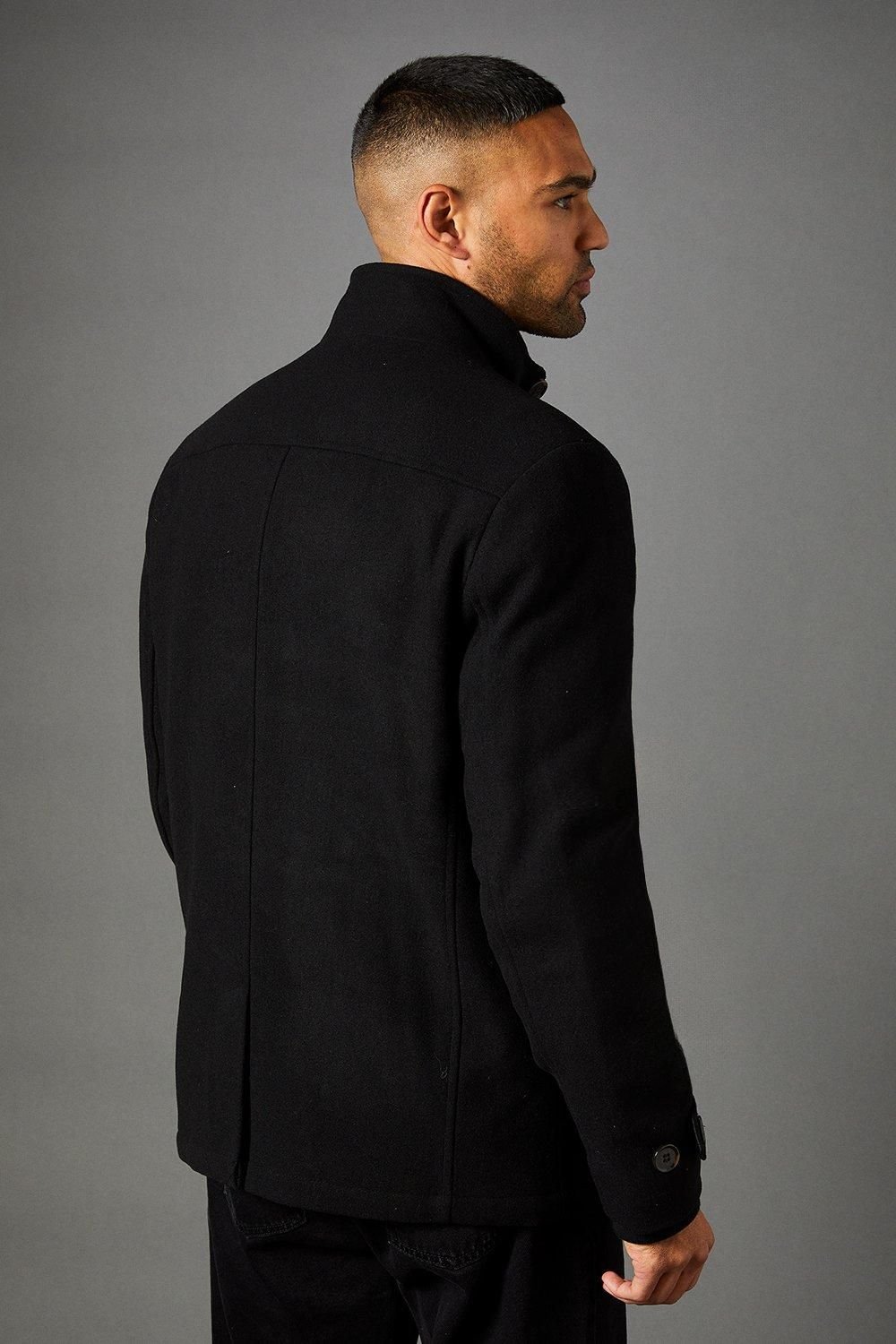 Maine Maine Men's Black Funnel Neck Wool Blend Jacket - 3