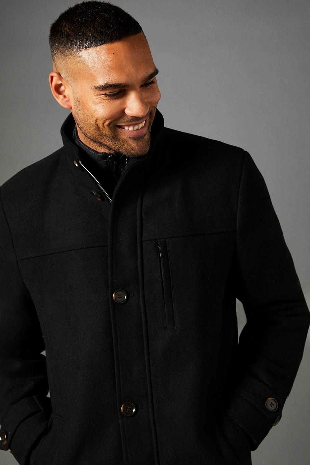 Maine Maine Men's Black Funnel Neck Wool Blend Jacket - 4
