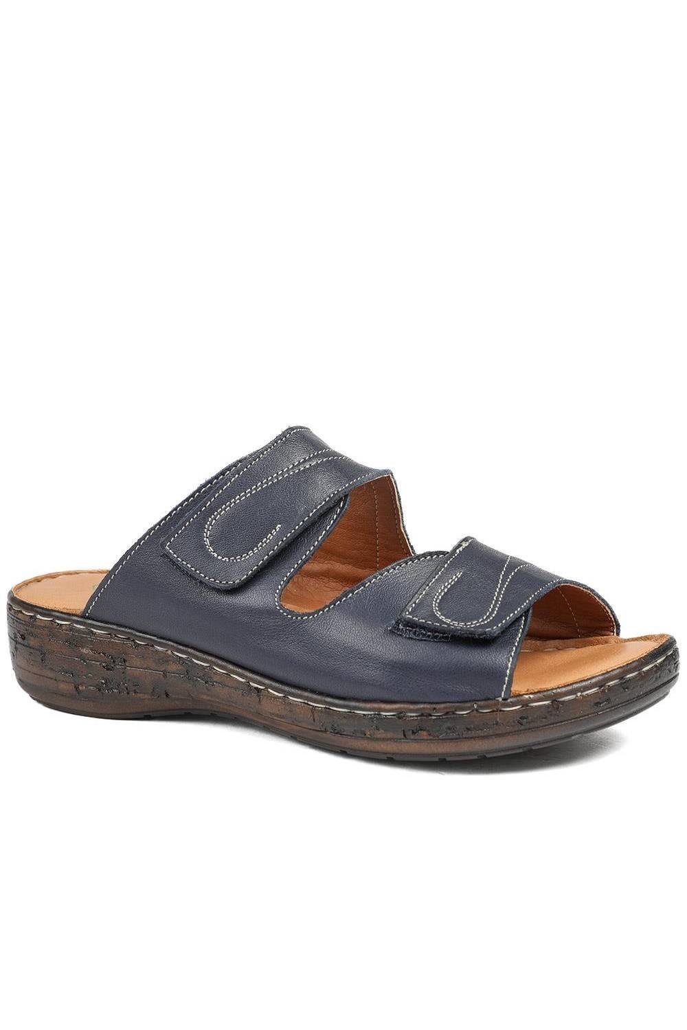 Pavers Pavers Women's Wide Fit Leather Adjustable Fastening Sandals in Navy - 2