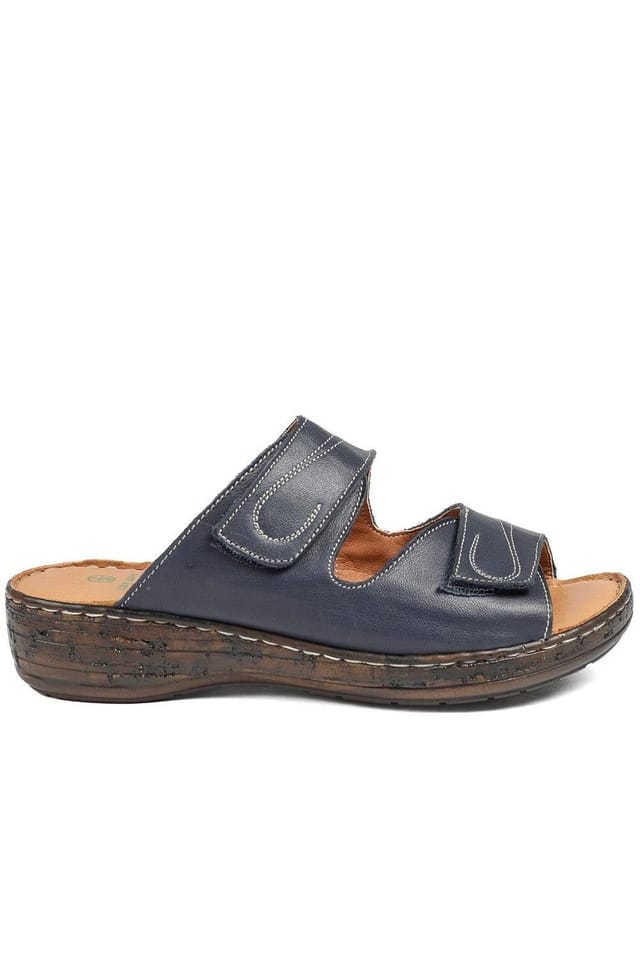 Pavers Pavers Women's Wide Fit Leather Adjustable Fastening Sandals in Navy - 2