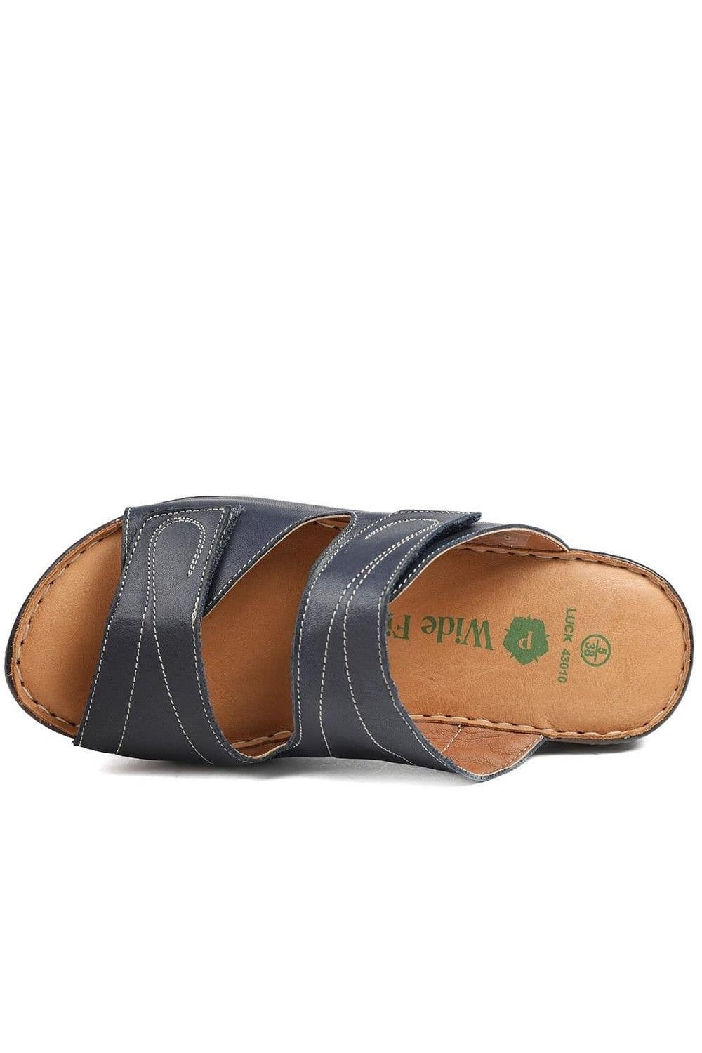 Pavers Pavers Women's Wide Fit Leather Adjustable Fastening Sandals in Navy - 4