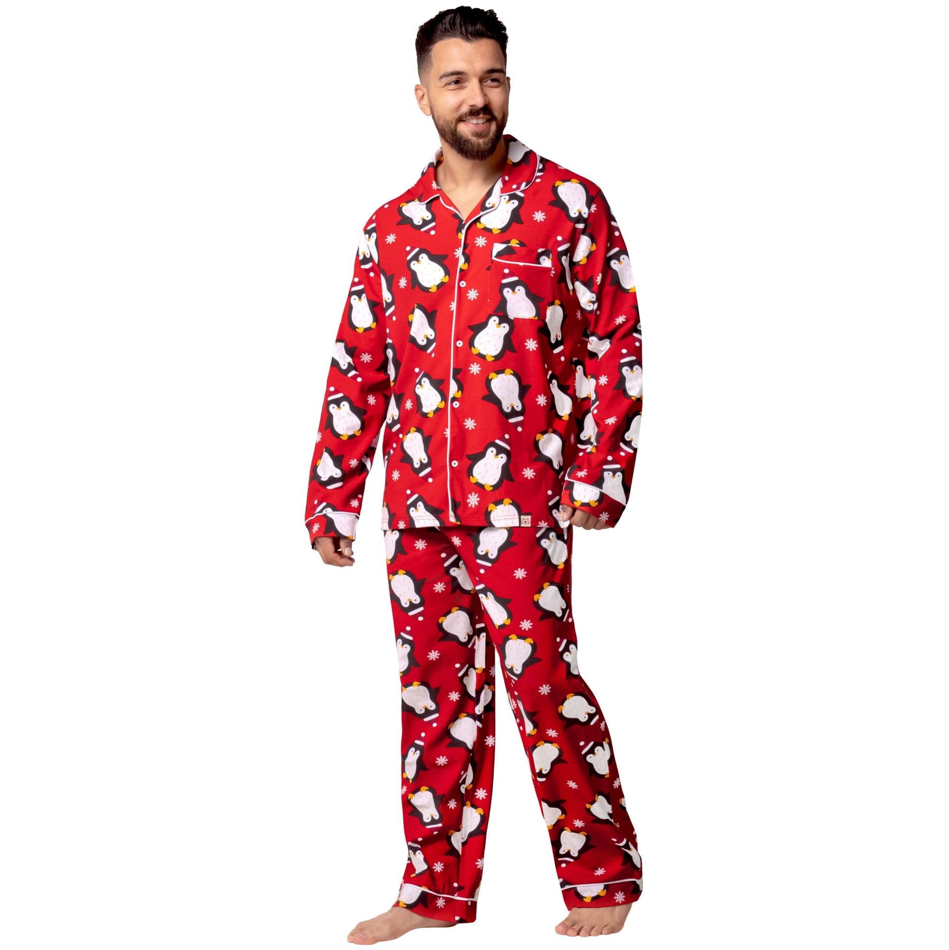 Harry Bear Harry Bear Men's Pengiun Long Sleeve Christmas Pyjamas in Red - 4