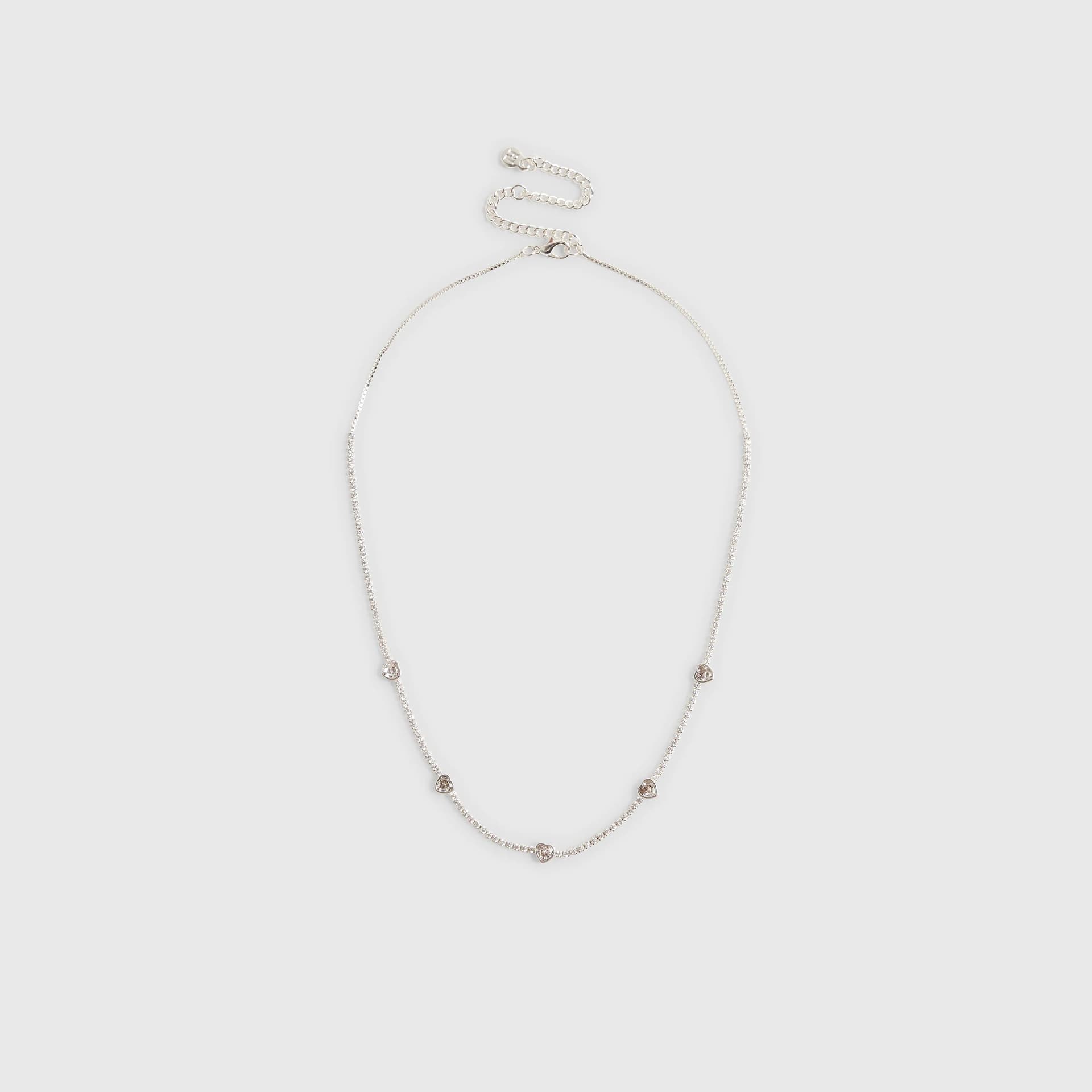River Island River Island Womens Silver Heart Diamond Simulant Tennis Necklace