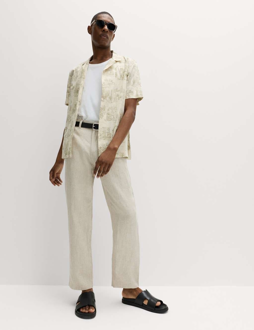 Marks & Spencer M&S Pure Linen Half- Elasticated Waist Trousers Natural