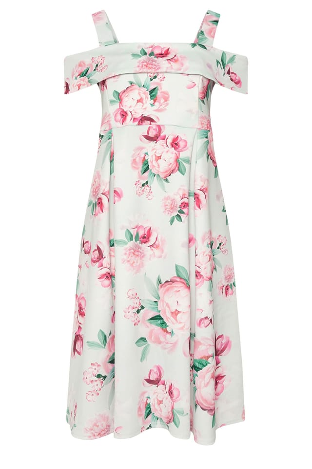 Yours Yours Women's Cold Shoulder Floral Skater Dress in Light Green - 2