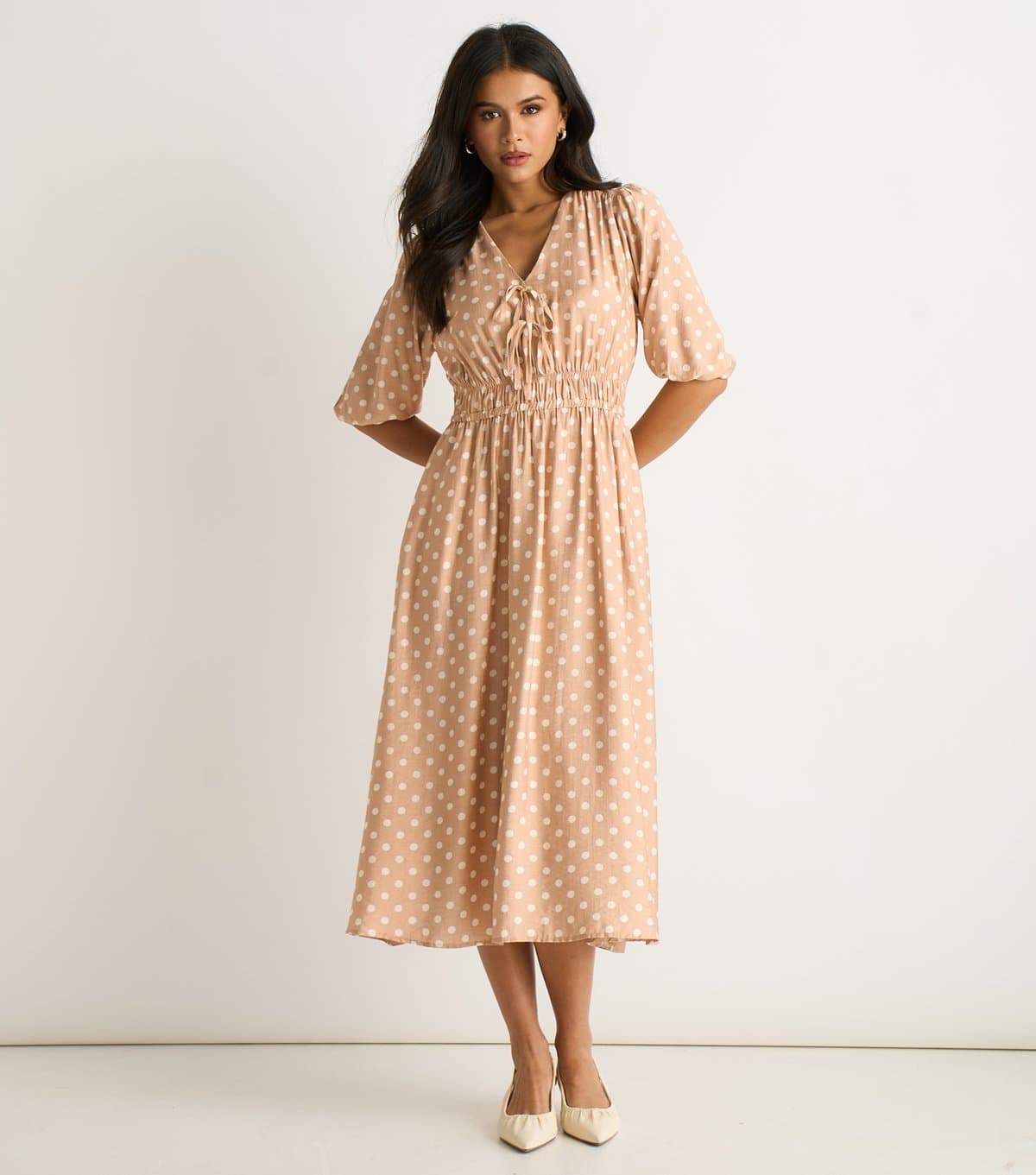 Gini London Women's Cream Polka Dot Midi Dress Gini London New Look
