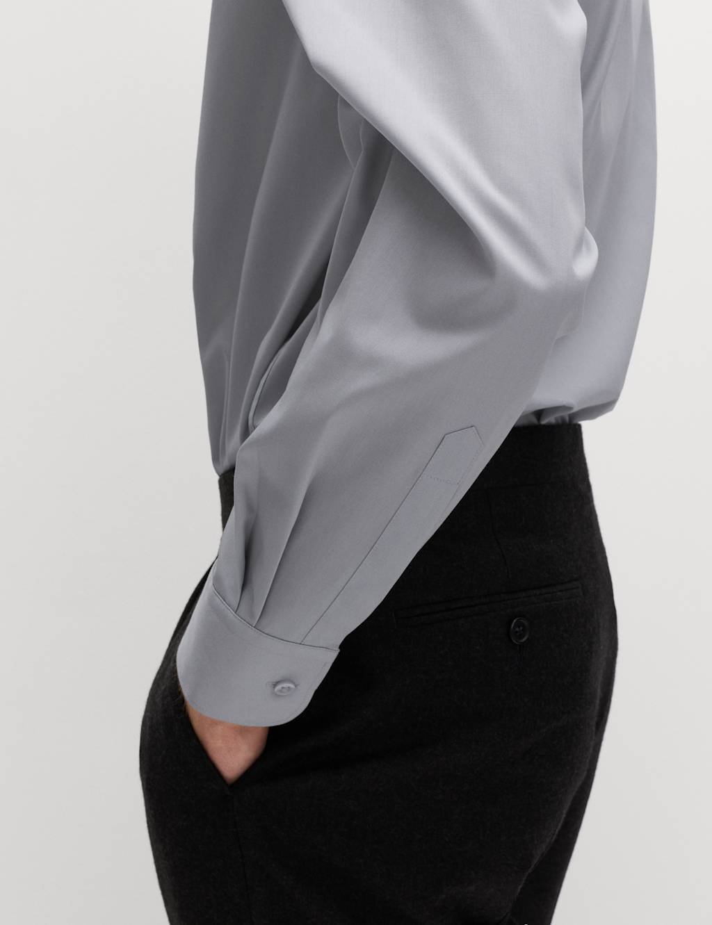 Marks & Spencer M&S Regular Fit Easy Iron Cotton Blend Shirt Light Grey - 3