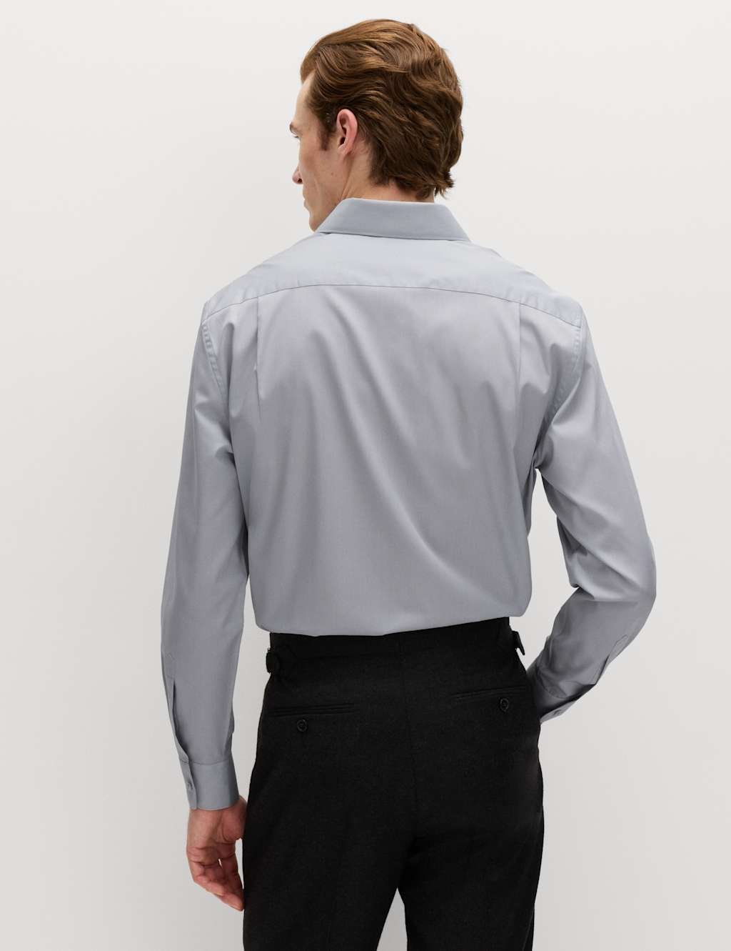 Marks & Spencer M&S Regular Fit Easy Iron Cotton Blend Shirt Light Grey - 4