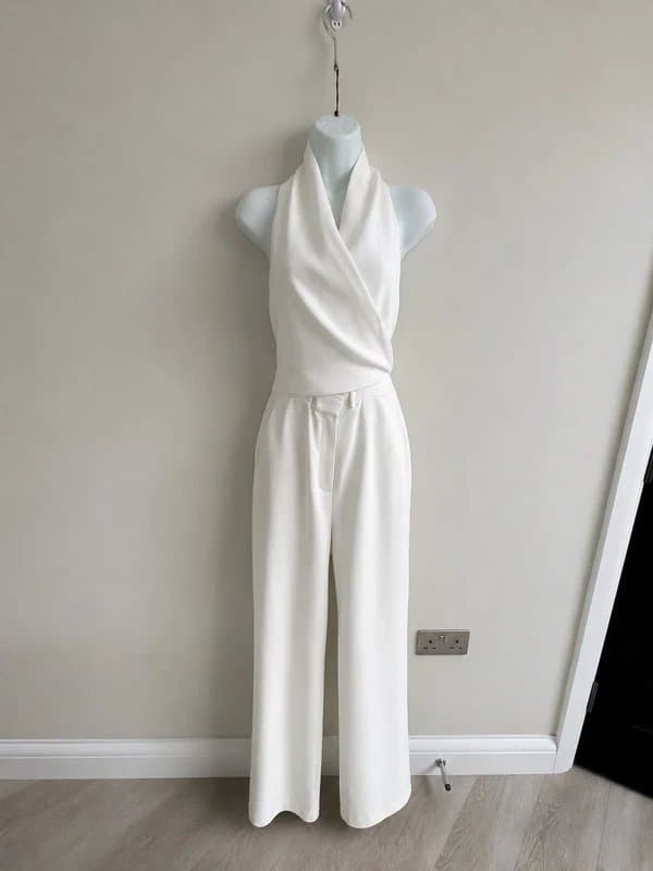 Reiss * NEW * (with tags) Reiss White Carmen Halter Neck Linen Blend Jumpsuit in White- RRP €345 -UK 8