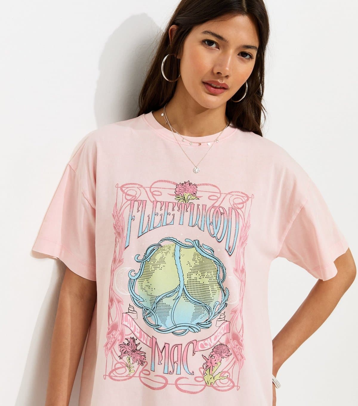 New Look Women's Light Pink Cotton Fleetwood Mac Oversized T-Shirt New Look