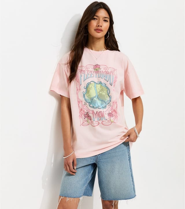 New Look Women's Light Pink Cotton Fleetwood Mac Oversized T-Shirt New Look - 2