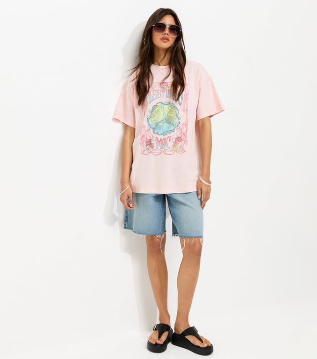 New Look Women's Light Pink Cotton Fleetwood Mac Oversized T-Shirt New Look - 3
