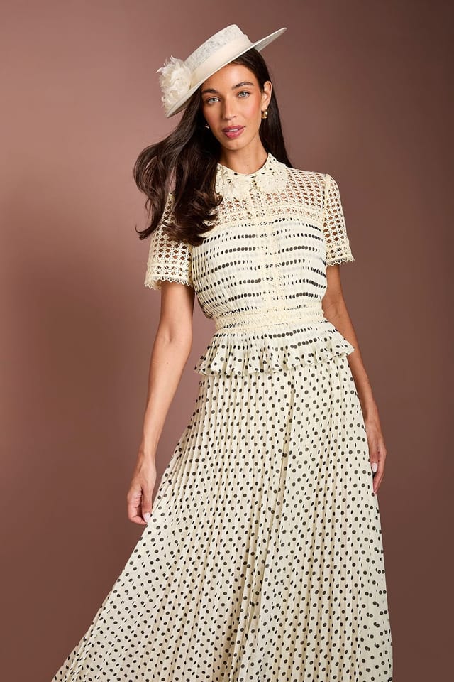 Coast Coast Women's Lisa Tan Lace Collar Polka Dot Pleated Trouser Jumpsuit in Ivory - 2