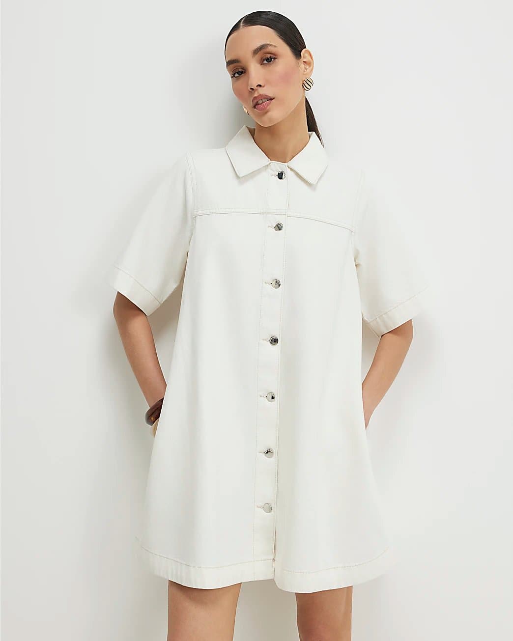 River Island River Island Womens Cream Button Through Denim Dress