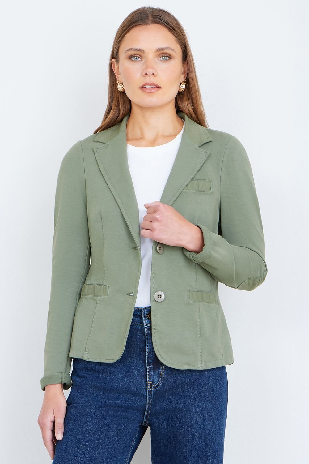 Yumi Yumi Women's Green Stretch Cotton Blazer in Khaki - 1