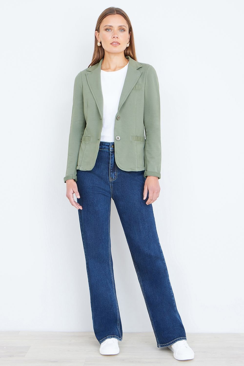 Yumi Yumi Women's Green Stretch Cotton Blazer in Khaki - 3