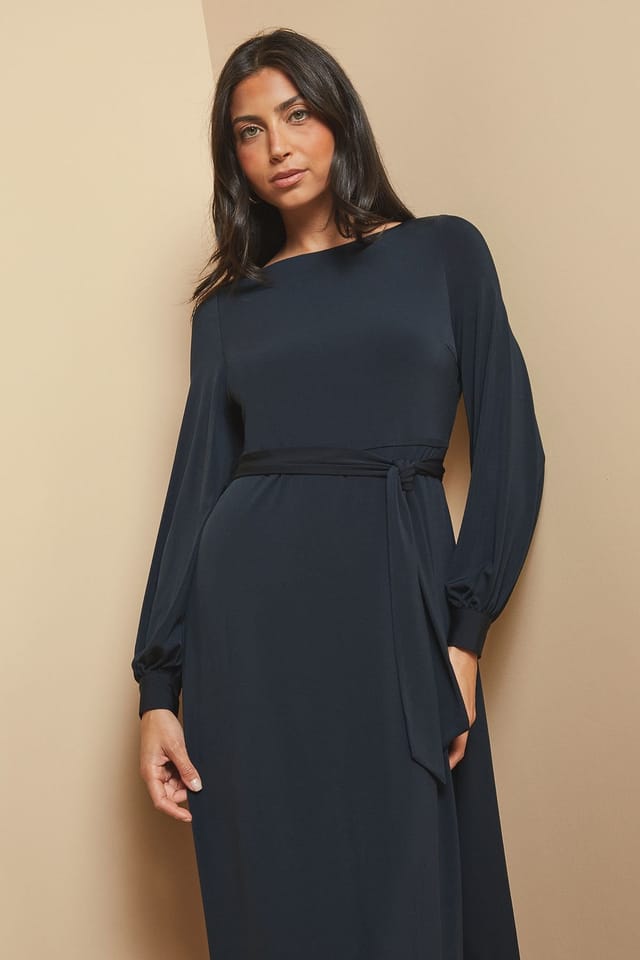 Wallis Wallis Women's Jersey Belted Midi Dress in Navy - 2