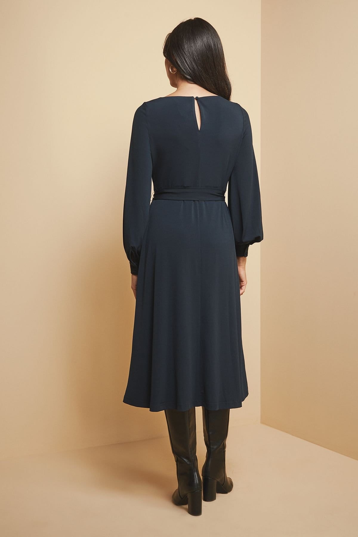 Wallis Wallis Women's Jersey Belted Midi Dress in Navy - 4