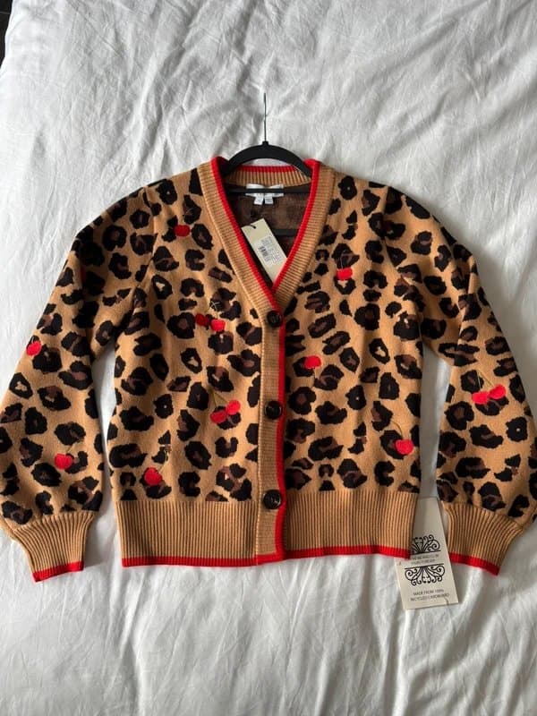 Never Fully Dressed Never Fully Dressed New with Tags Cherry Leopard Knitted Button Up Cardigan Small UK 8 RRP £99