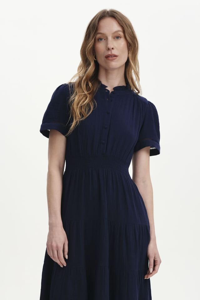 Finery London Finery London Women's Petite Natalia Cheesecloth Midi Dress in Dark Navy - 2