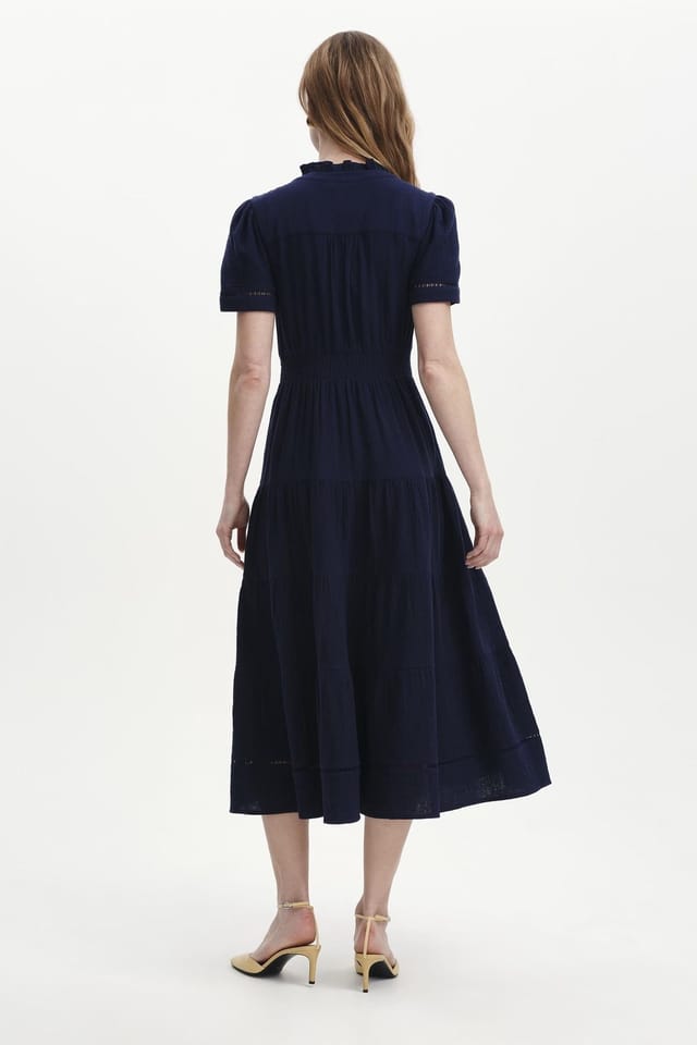 Finery London Finery London Women's Petite Natalia Cheesecloth Midi Dress in Dark Navy - 3