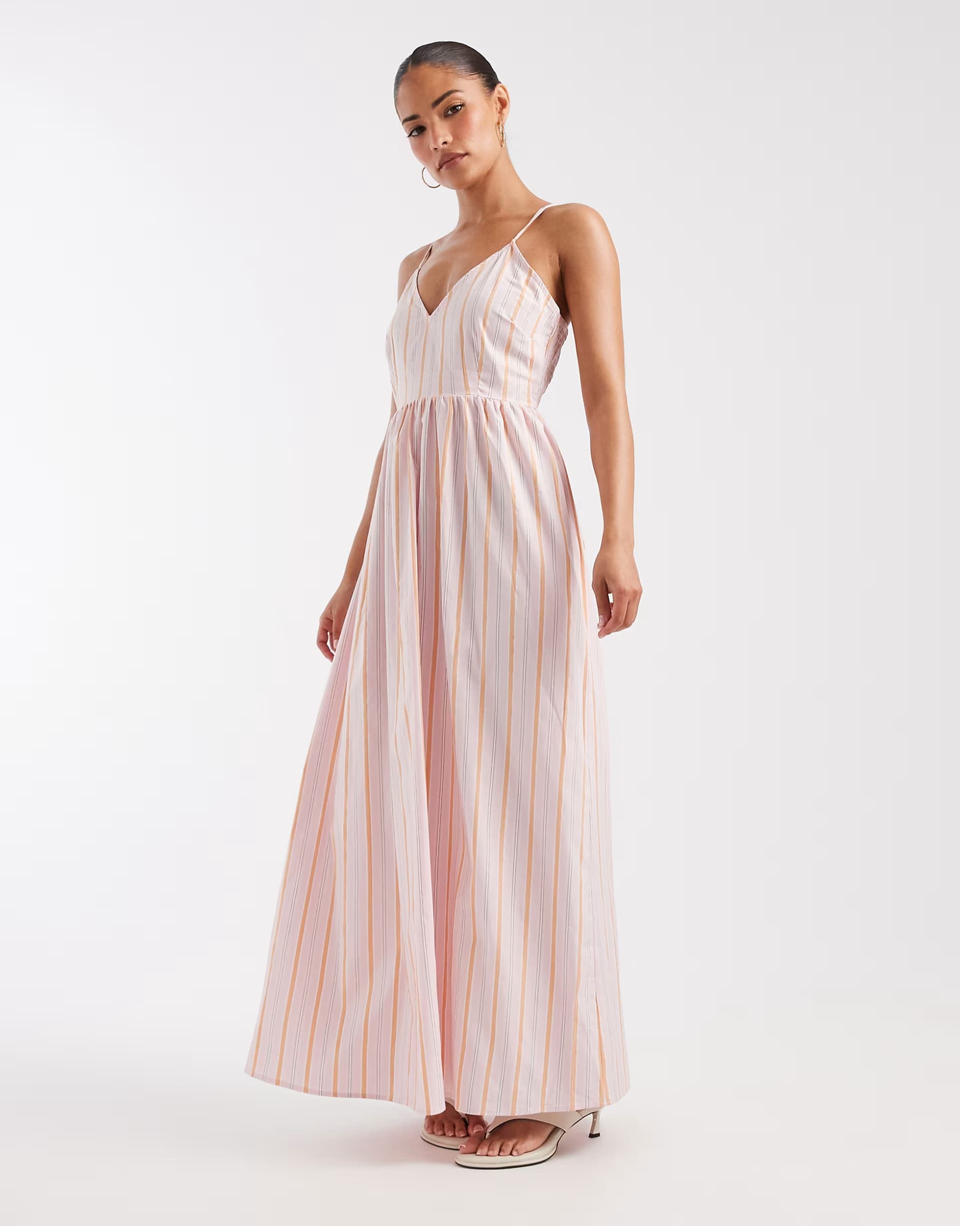 ASOS Vero Moda Petite cami midi dress in pink and orange stripe print