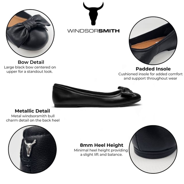 Windsor Smith Windsor Smith Women's Leather Flat Bellarina Shoes With Bow - Bunny in Black - 2