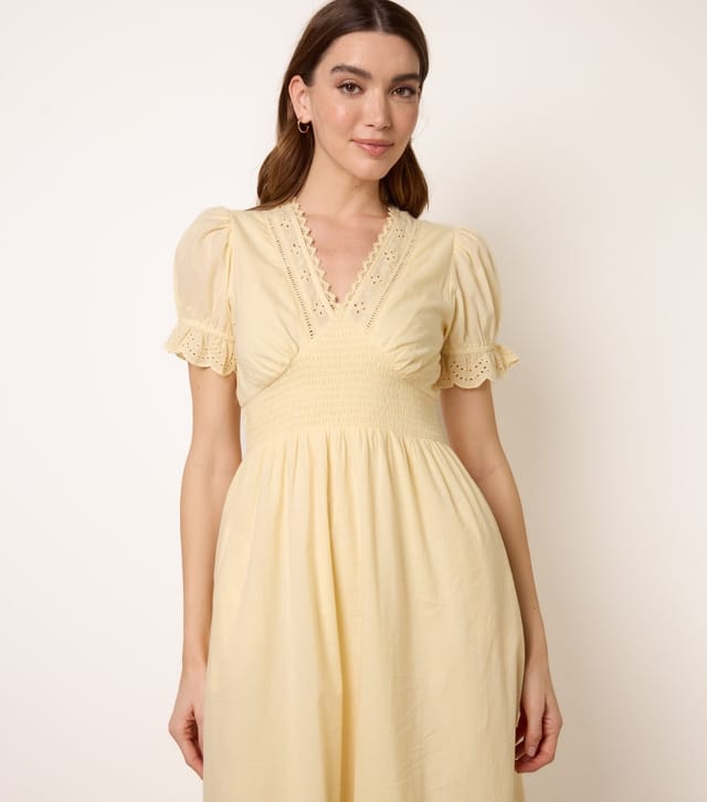 Blue Vanilla Women's Light Yellow Cotton Broderie Anglaise Midi Dress Blue Vanilla New Look - 3