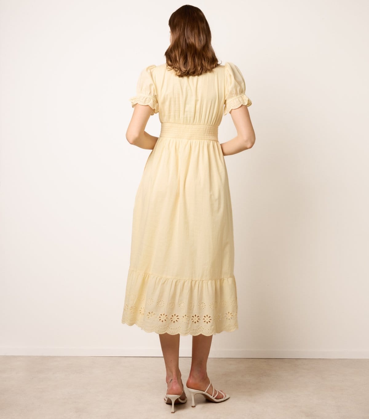 Blue Vanilla Women's Light Yellow Cotton Broderie Anglaise Midi Dress Blue Vanilla New Look - 4