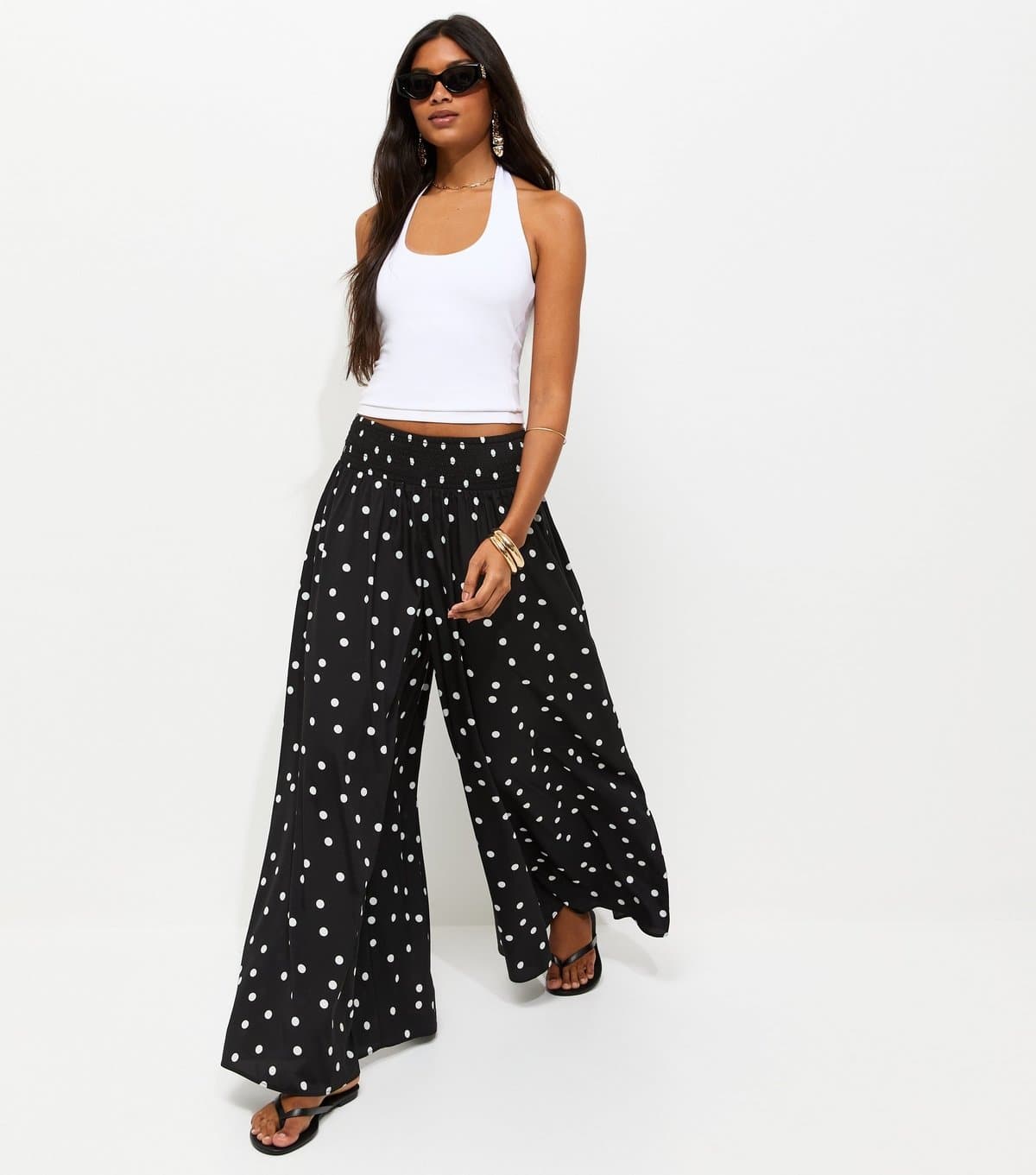 New Look Women's Black Crepe Spot Print Palazzo Trousers New Look