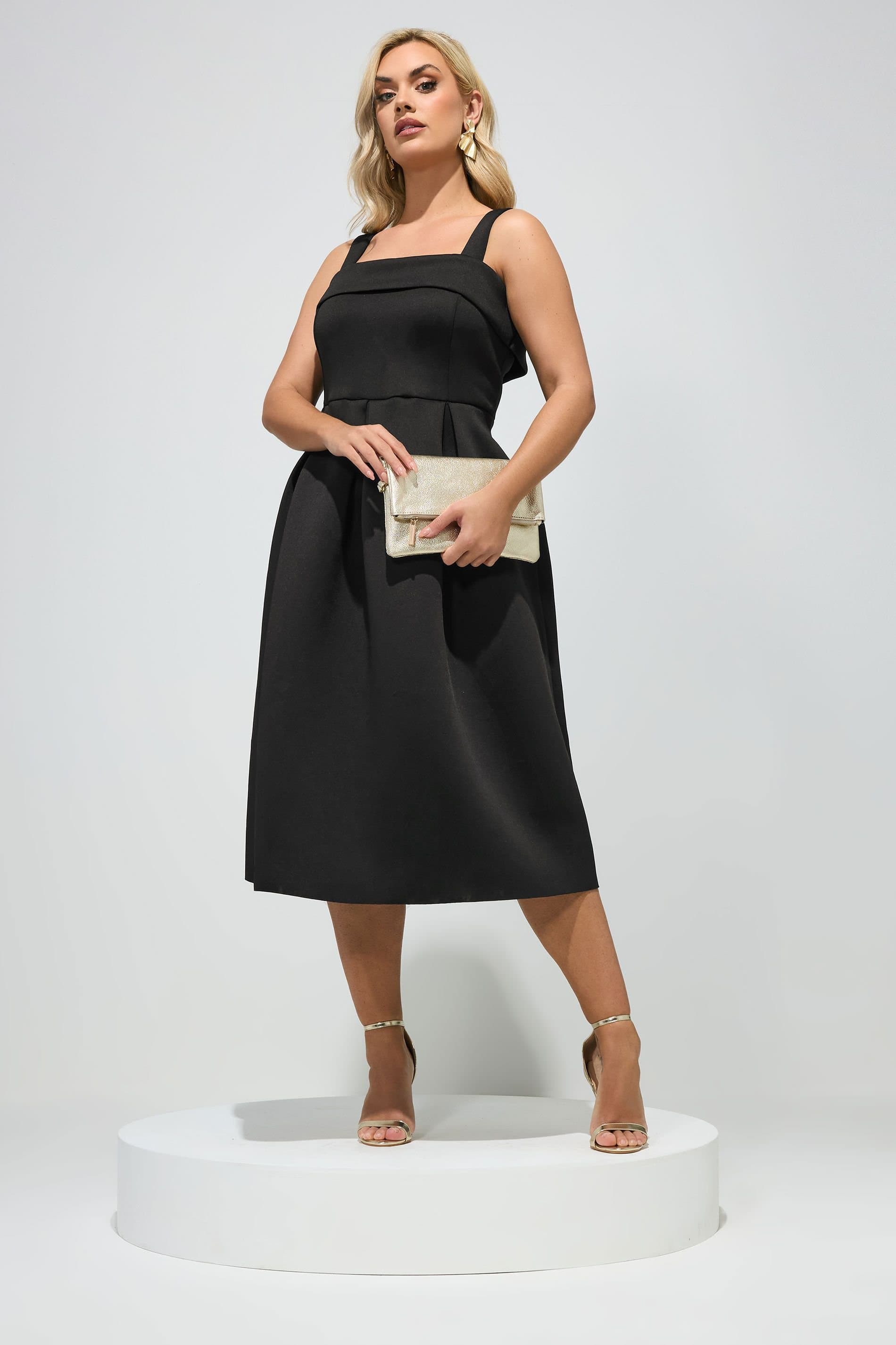 Yours Yours Women's Square Neck Midi Skater Dress in Black