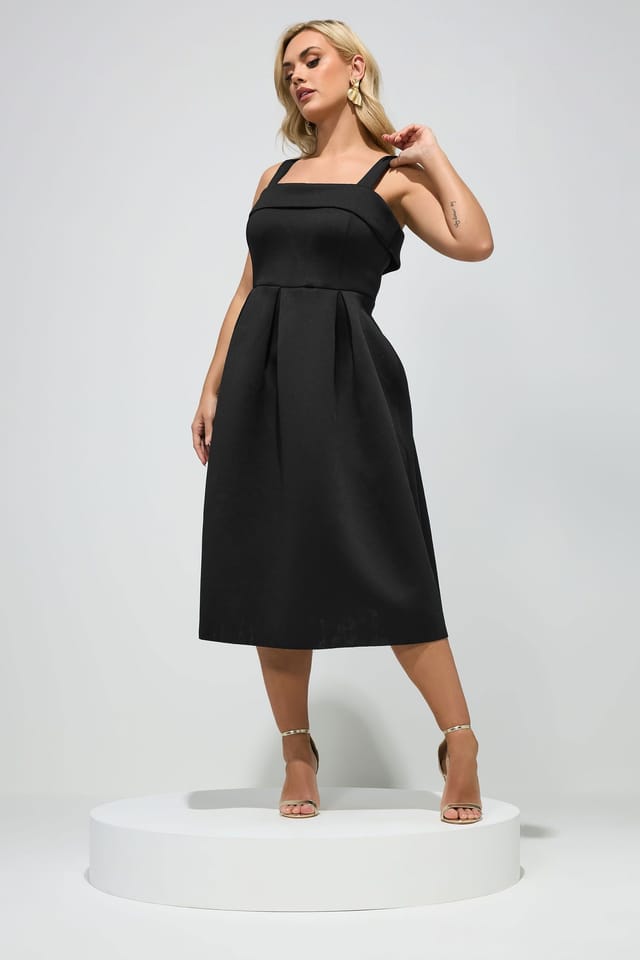 Yours Yours Women's Square Neck Midi Skater Dress in Black - 3