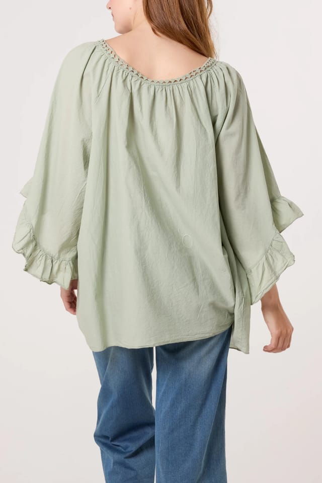 Blue Vanilla Bardot Cotton Tie Neck Top - 2