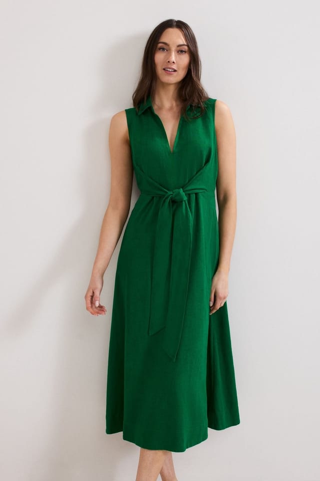 Phase Eight Phase Eight Women's Sculpted Tie-Waist Midi Shirt Dress in Bottle Green - 3