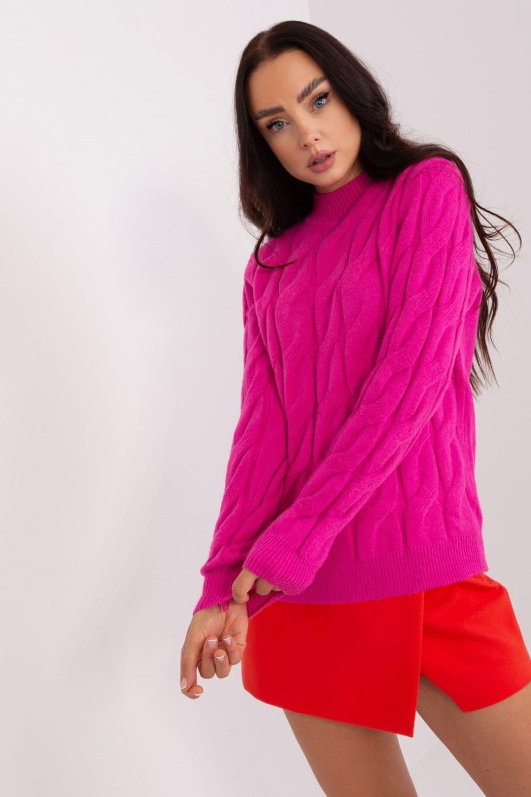 Love Lace Love Lace Women's Textured Half Turtleneck Long Sleeve Sweater Style 186744 in Pink