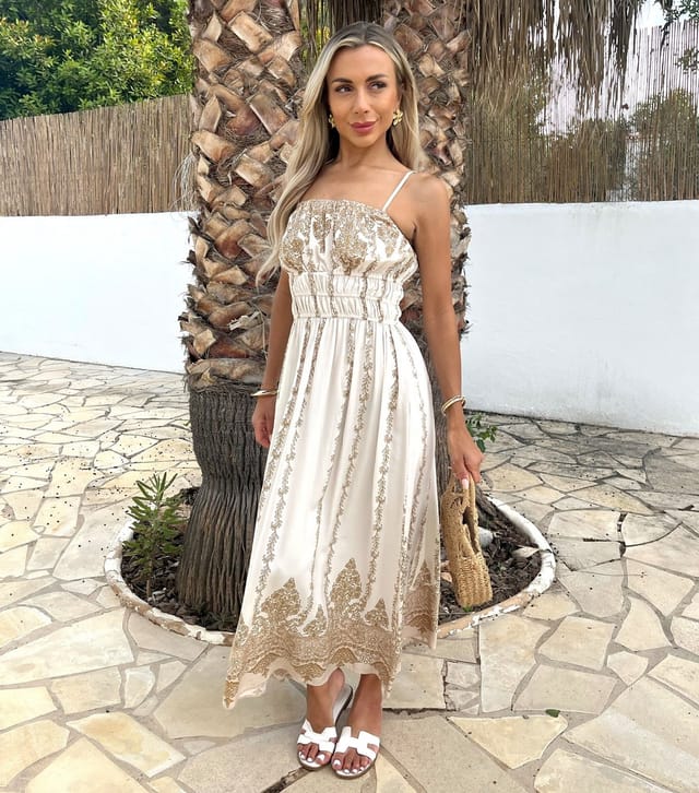 AX Paris Women's Cream Strappy Shirred Midi Dress AX Paris New Look - 2