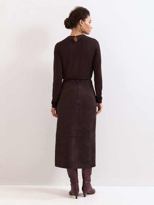 Phase Eight Phase Eight Women's Elodie Suede-Effect Midi Skirt in Dark Brown - 2