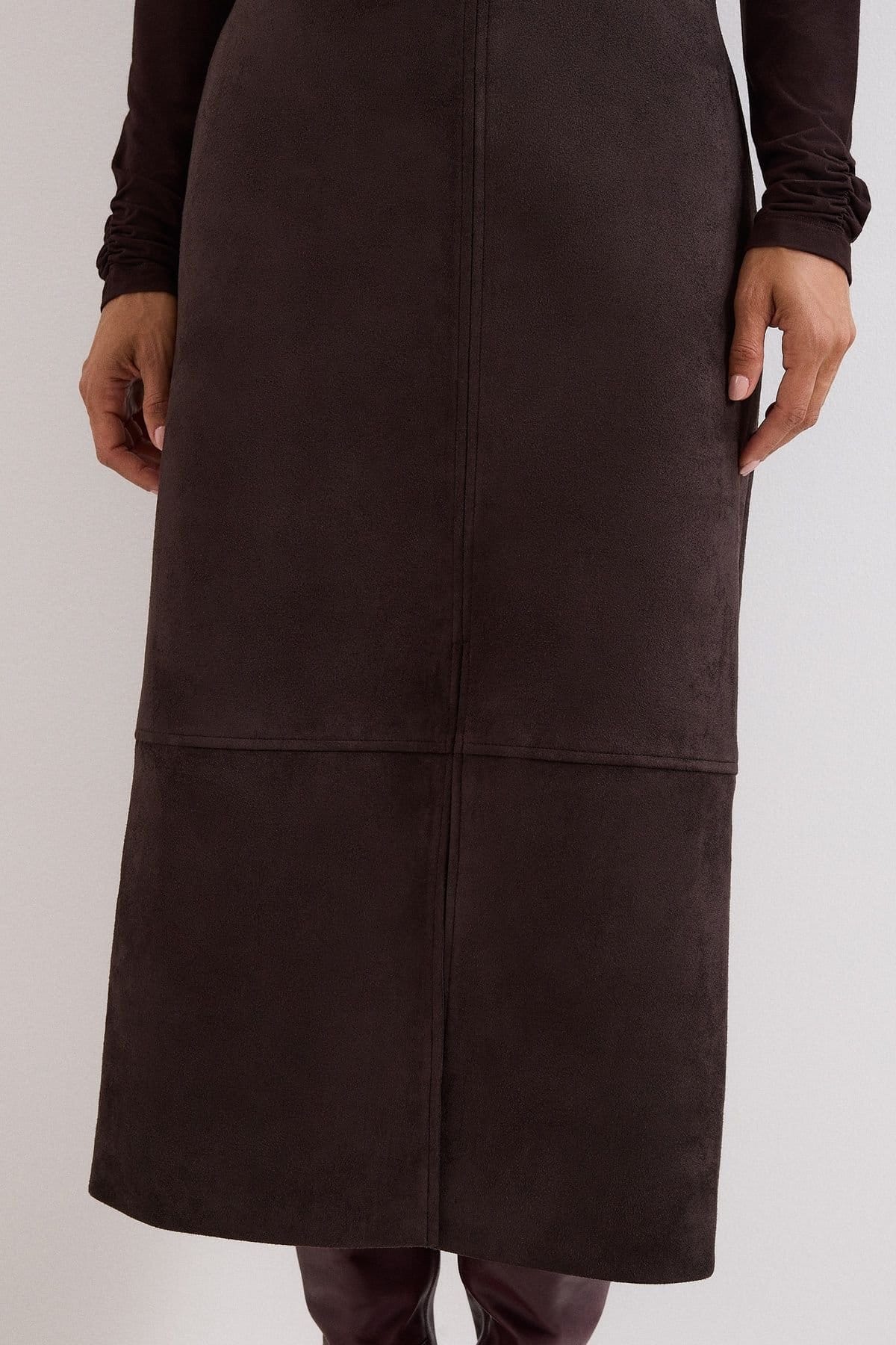 Phase Eight Phase Eight Women's Elodie Suede-Effect Midi Skirt in Dark Brown - 4