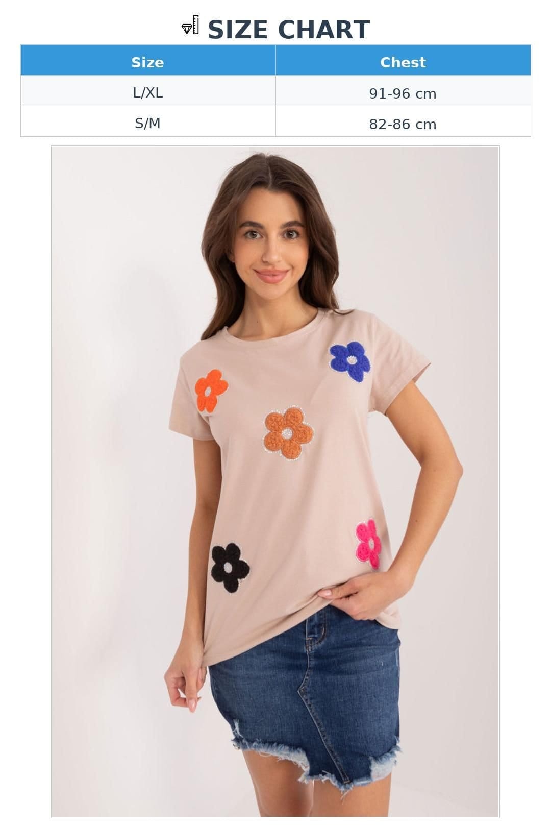 Love Lace Love Lace Women's Cotton Floral Rhinestone Short Sleeve Blouse in Beige - 4